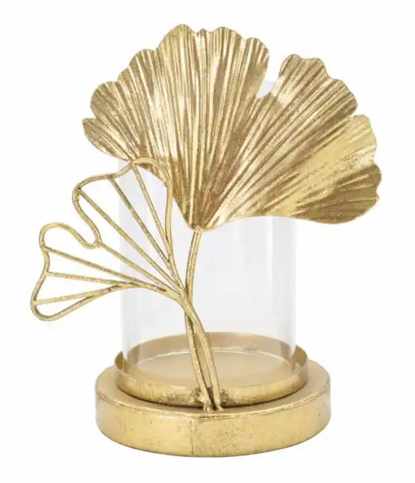 Vezi acum Decoratiune cu suport pentru lumanare aurie din metal, 17x12x21 cm, Leaf Mauro Ferretti