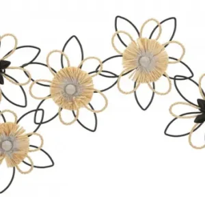 Decoratiune de perete neagra din metal / frunze naturale, 60 x 4 x 34 cm, Flux Mauro Ferreti Preț redus