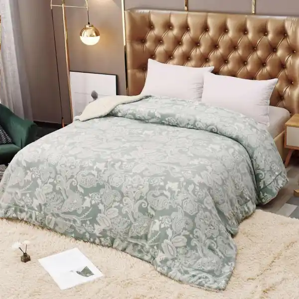 Plată securizată Patura cocolino dubla cu blanita, pat 2 persoane, alb / verde, PDBJ-104