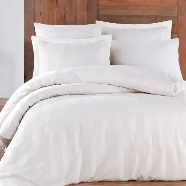 Preț redus Lenjerie de pat, 100% bumbac, tesatura satin, pat 2 persoane, 6 piese, alb, Wafel, HBS-45