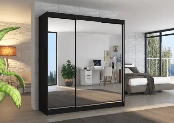 Dulap cu usi glisante si oglinda 200x215 cm, Austin, ADRK Furniture Alb Ofertă de sezon