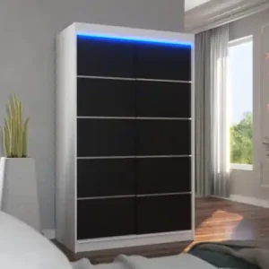 Dulap cu usi glisante si iluminare LED, Benisso 120 + LED, 120 cmx200 cmx58 cm, ADRK Furniture Alb Bestseller