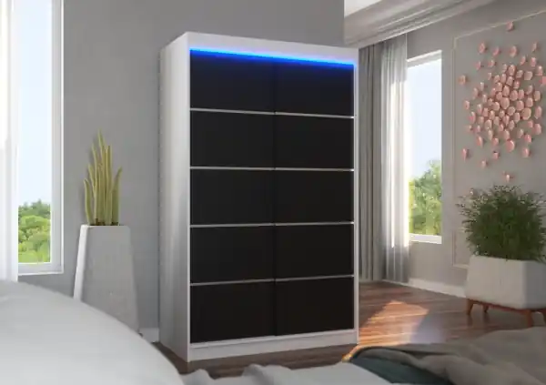 Dulap cu usi glisante si iluminare LED, Benisso 120 + LED, 120 cmx200 cmx58 cm, ADRK Furniture Alb Bestseller