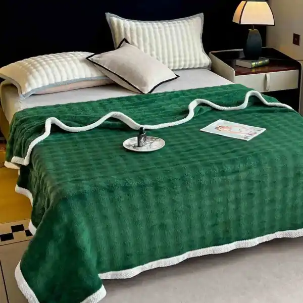 JoJo Home, Patura cocolino cu bordura, pat 2 persoane, 200x230 cm, verde, PJ-80 Lichidare de stoc