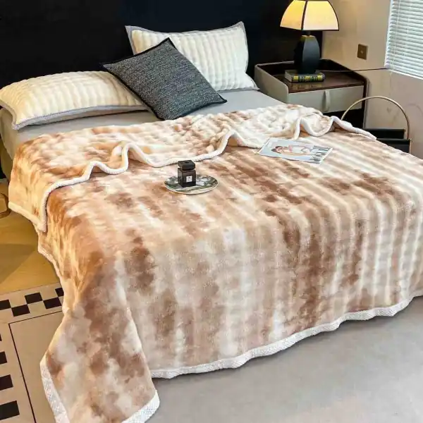 Reducere JoJo Home, Patura cocolino cu bordura, pat 2 persoane, 200x230 cm, bej / alb, PJ-88