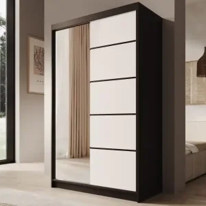 Cumpărături sigure Dulap cu usi glisante, 120x58x200 cm, Castello 120, ADRK Furniture Alb / Alb
