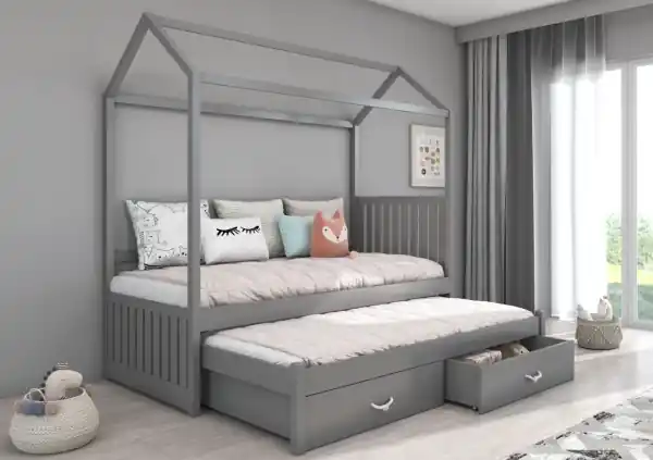 Pat dublu pentru copii, fara saltele, 200x90 cm, Jonaszek, ADRK Furniture Alb Ofertă specială