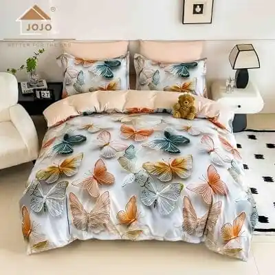 Lenjerie de pat din finet 5D Multicolor cu Fluturi JOJO HOME – 6 piese Super ofertă