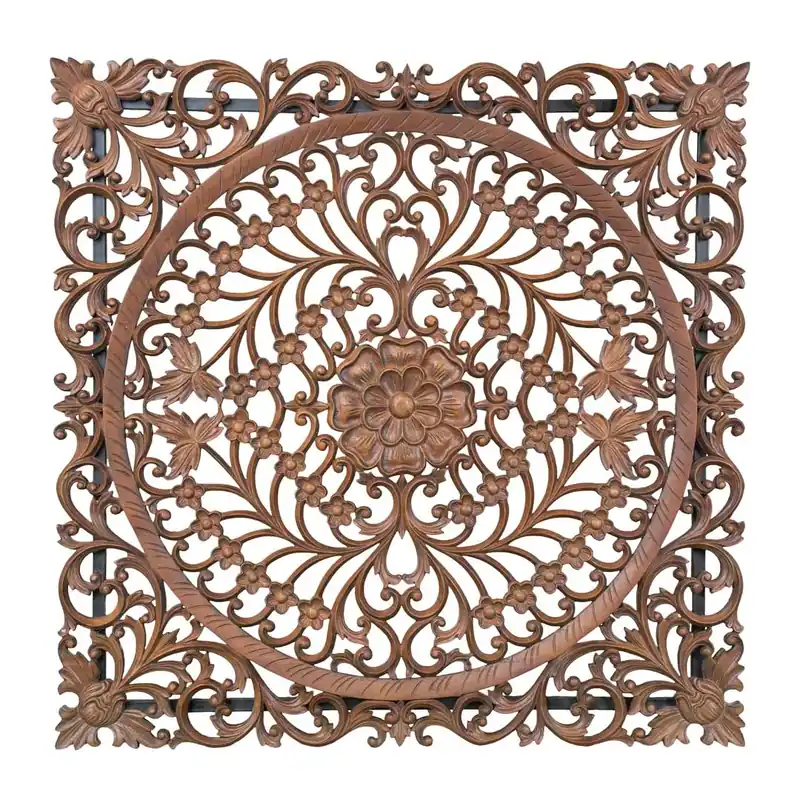 Reducere extra Decoratiune perete maro din lemn de tec Mandala