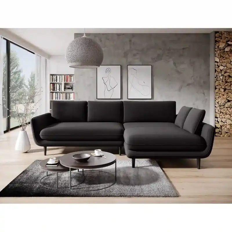 Coltar extensibil SOLANO, sezlong dreapta, stofa catifelata gri inchis - Salvador 15, Gama Premium, cu lada depozitare, 260x167x83 cm Reducere specială