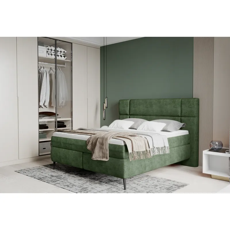 Pat boxspring LUCIO 140x200, personalizabil materiale Gama Premium, cu saltele si topper Preț mic