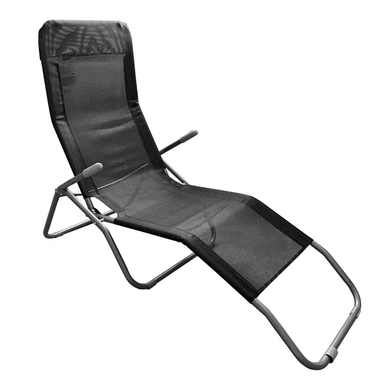 Sezlong gradina SELNO, gri/negru, plasa/otel, 58x160x97 cm Reducere