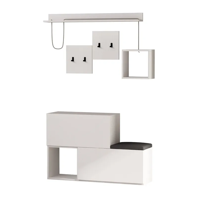 Set hol HOLDON, alb/gri, PAL melaminat, format din cuier, pantofar, polita si raft Doar azi