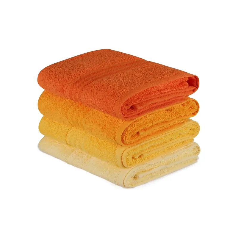 Set 4 prosoape baie RAINBOW, portocaliu/galben, bumbac, 50x90 cm Preț promoțional