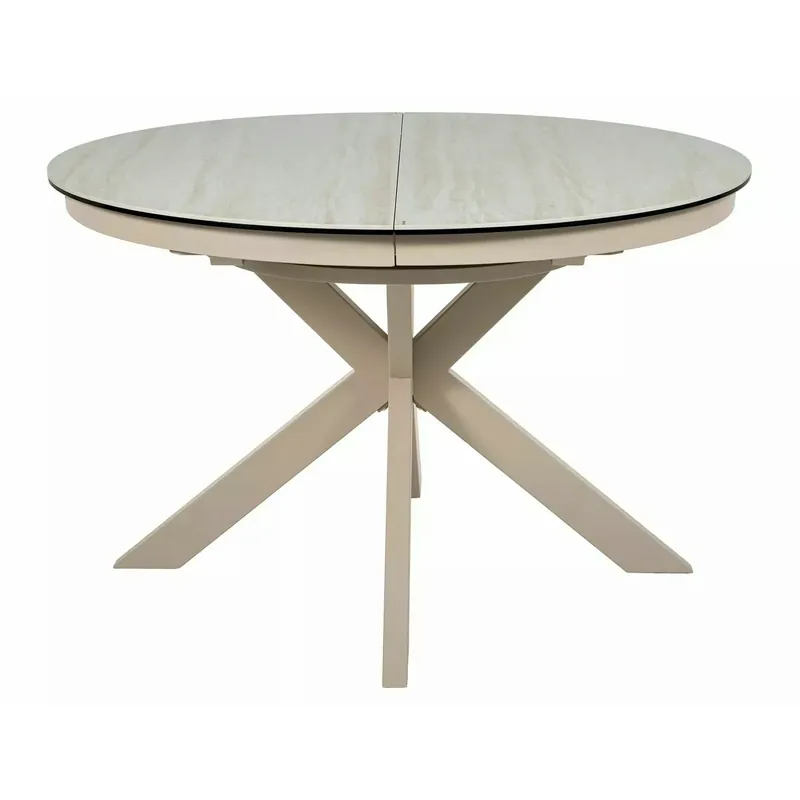 Masă extensibilă PORTO, bej mat/cașmir, sticlă securizată/ceramică/metal, 120–160x120x76 cm Plată securizată