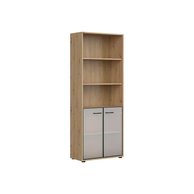 Calitate înaltă Vitrina SPACE OFFICE, stejar artisan/negru fumuriu, PAL laminat/sticla, cu 2 usi si 3 rafturi, 80x38x203 cm