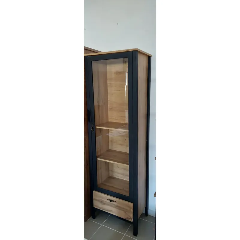 Bestseller PRODUS RESIGILAT - Vitrina LOFT, stejar wotan/negru, PAL/sticla, 62x39x193 cm