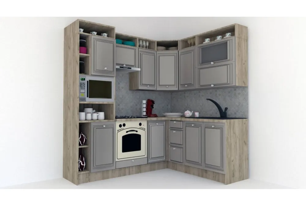Reducere extra Bucatarie de Colt LEEA ART CORNER FRONT MDF ELBA 180-220 A ST. K002 / decor 210