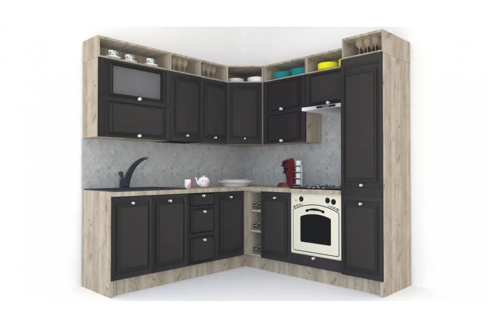 Ofertă exclusivă Bucatarie de Colt LEEA ART CORNER FRONT MDF ELBA 220-220 A DR. K002 / decor 225