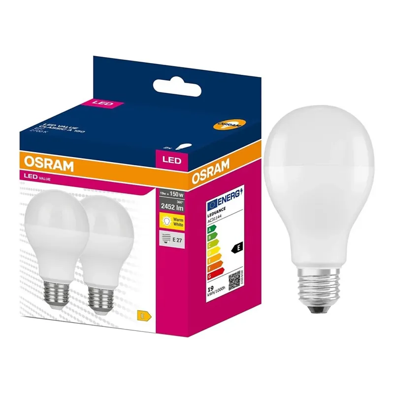 Set 2 becuri LED VALUE CLASSIC E27/19W/230V 2700K - Osram Premium