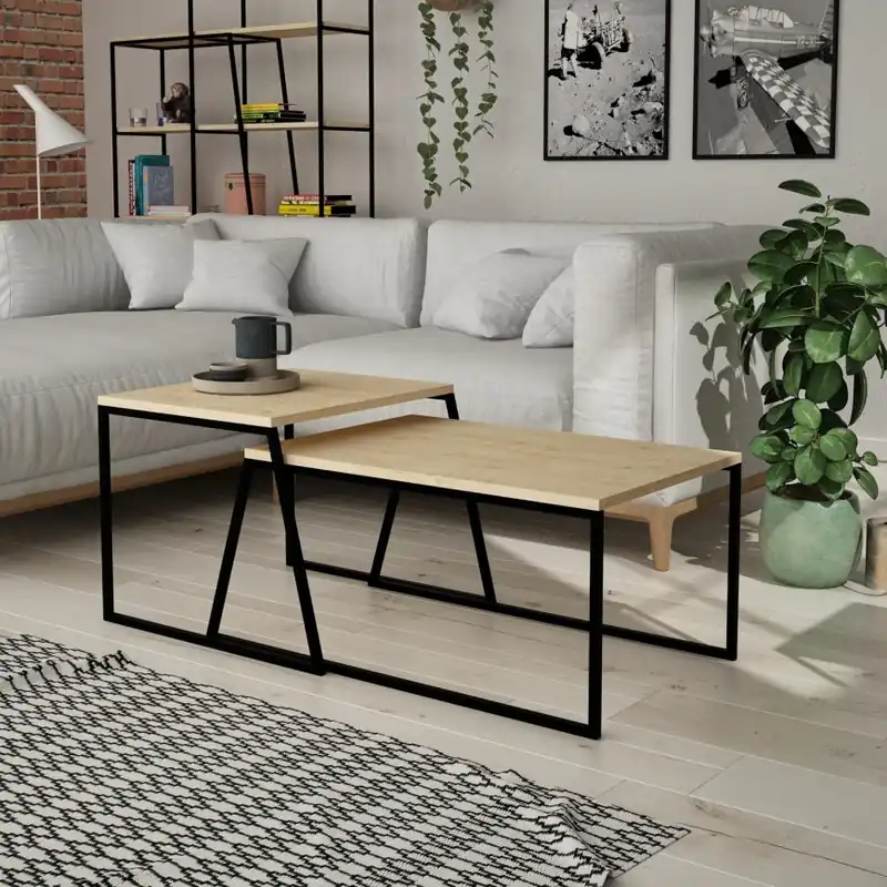 Ofertă SET 2x măsuță de cafea PAL bej/negru
