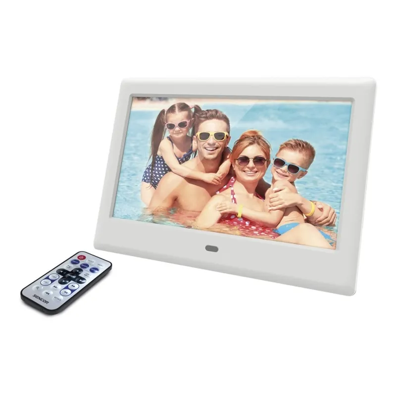 Sencor - Ramă foto digitală 7" cu difuzor, alimentare 230V, albă + telecomandă Lichidare de stoc