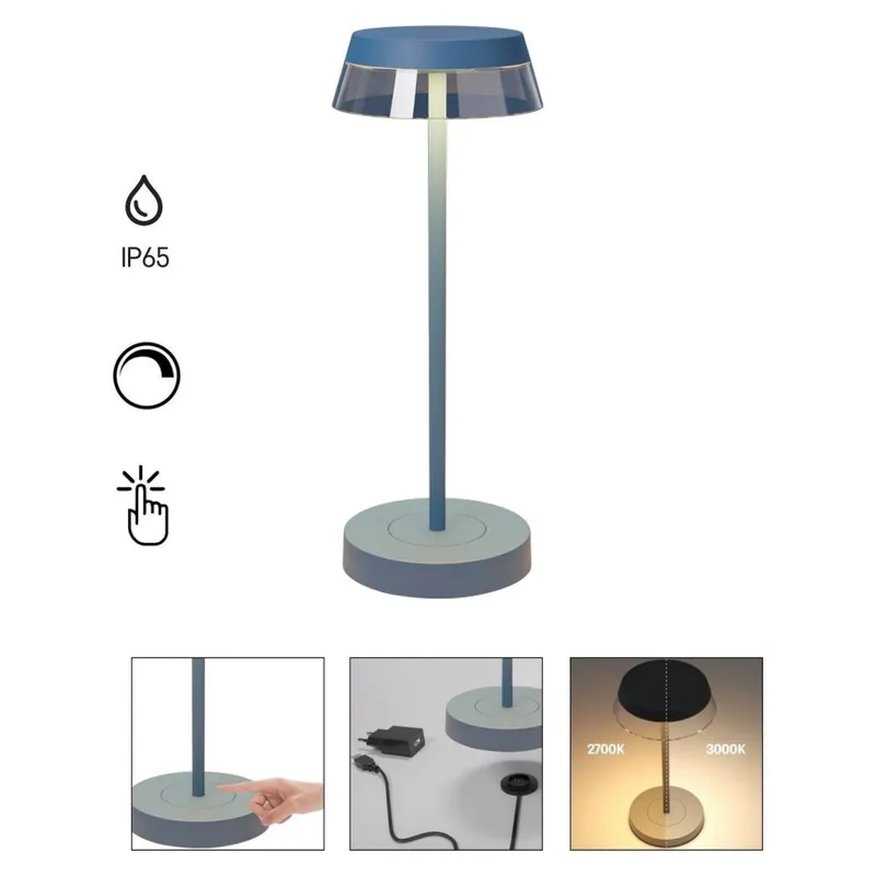 Lampă LED tactilă dimabilă de masă Redo 90310 ILUNA LED/2,5W/5V 2700-3000K 3000 mAh IP65 albastru Retur gratuit