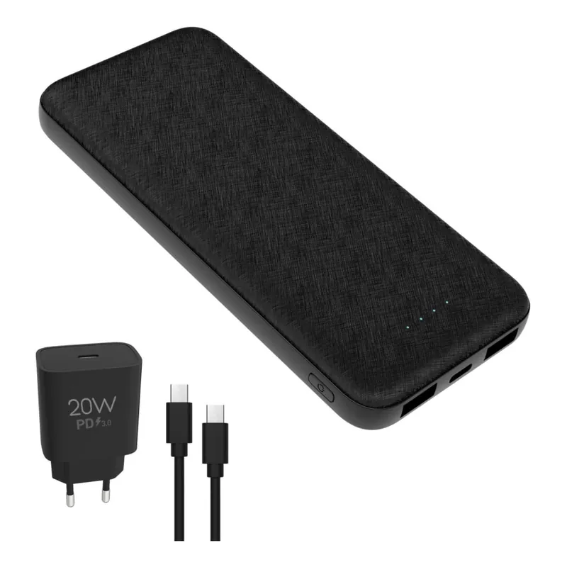 Cumpără acum Acumulator extern 10000 mAh + adaptor 20W Power Delivery + cablu USB-C/USB-C 1m negru