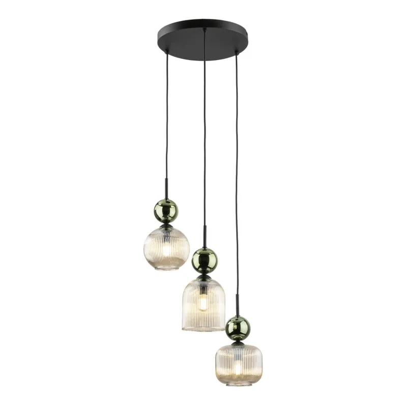Promoție Lustră pe cablu SOPHIA, 3xE14/10W/230V, negru/verde/bej fumuriu