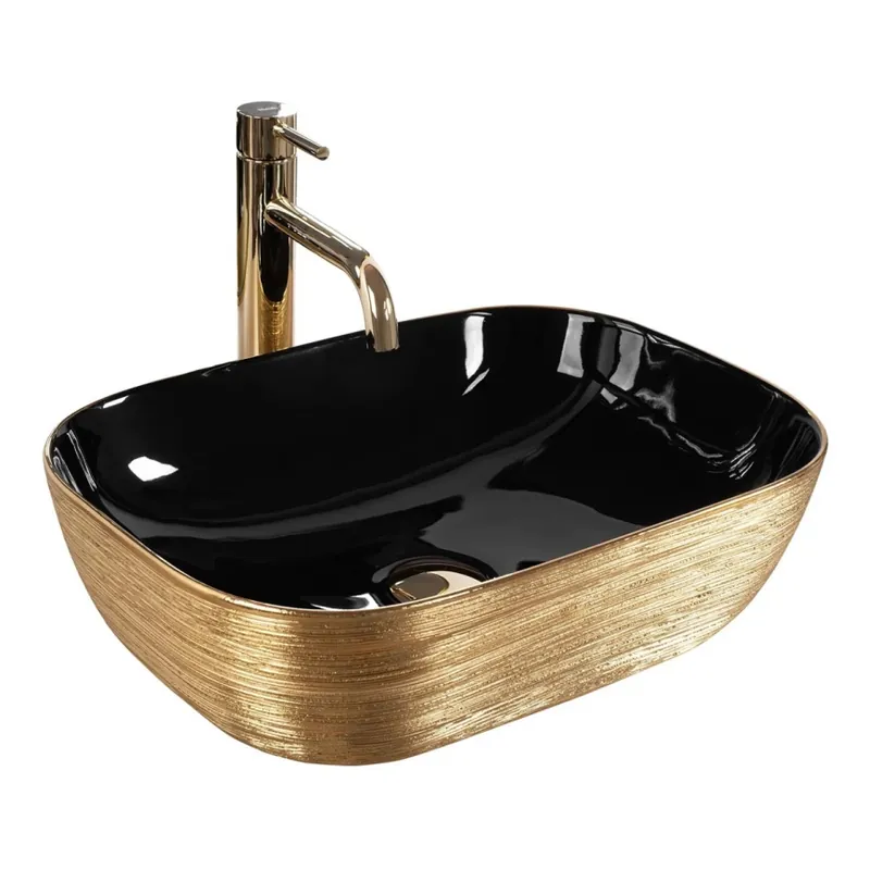 Reducere de preț REA-U8780 - Lavoar pentru blat BELINDA 33 x 46,5 cm, ceramică/negru/auriu