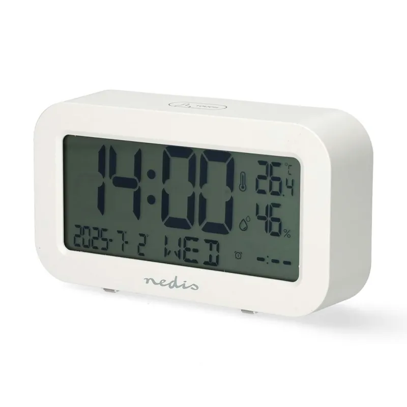 Ceas digital cu alarmă, termometru și higrometru, 2x AA, alb Noutate