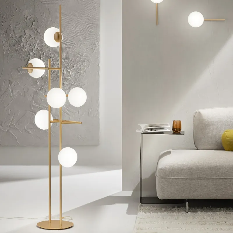 Ondaluce - Lampadar JEWEL, 6 x E14, 10 W, 230 V, 166 cm, auriu/alb Ofertă de sezon