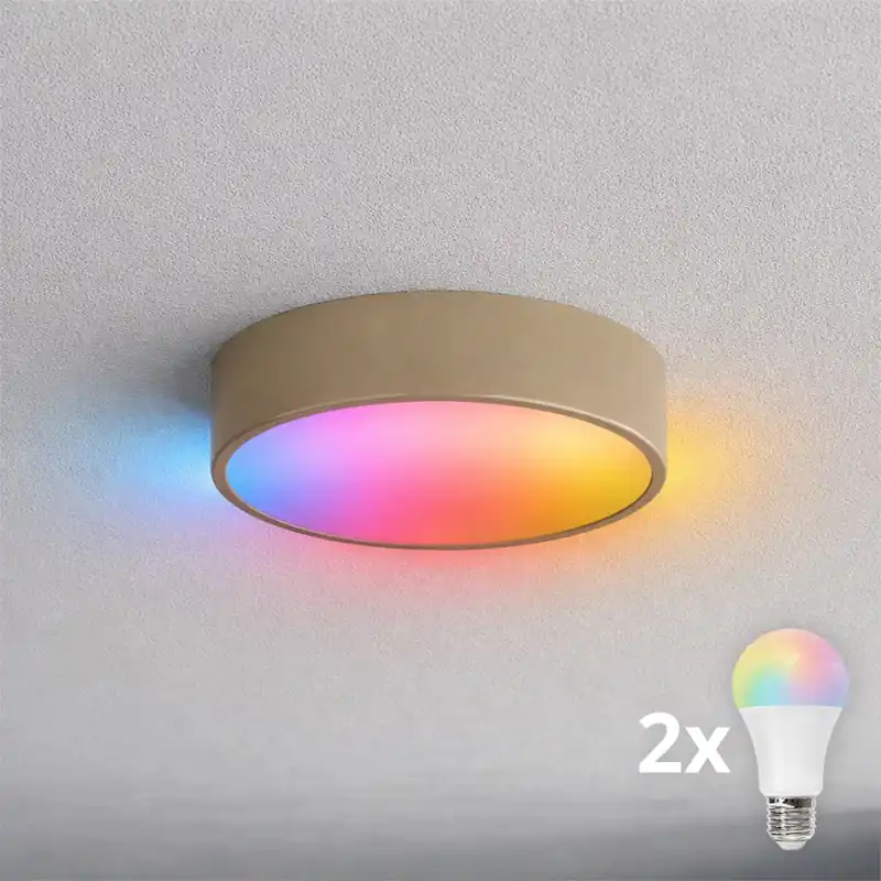 Brilagi - Plafonieră LED RGBW dimabilă pentru baie CLARE 2xE27/9W/230V 2700-6500K Ø 30 cm IP54 Wi-Fi bej Popular