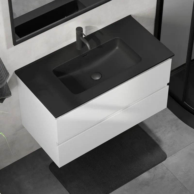 Retur gratuit Corp de baie cu lavoar KENWOOD, 91 cm, alb/negru