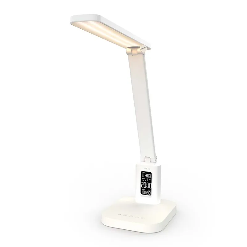 Lampă de birou LED tactilă, reîncărcabilă, reglabilă, cu afișaj, 7,5 W, baterie 1200 mAh, 3000/4000/5700 K, CRI 90, alb Reducere de preț