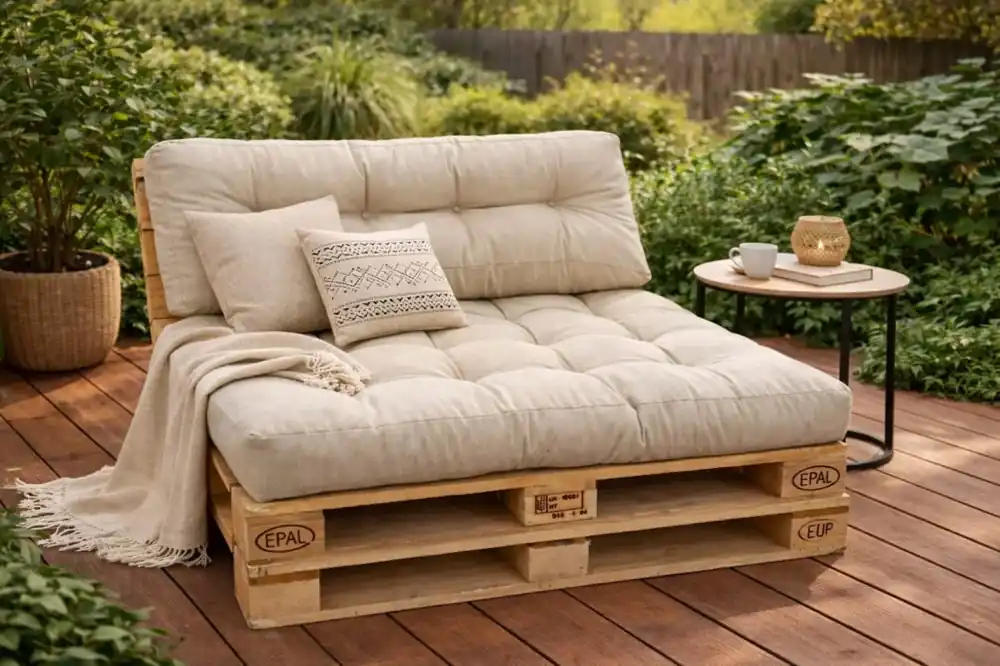 Set perne gradina ”Pallet Soft Seating” – Crem Reducere extra