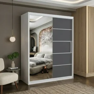 Dulap dressing Atlantic 2 usi cu oglinda, 150 cm, Alb/Gri Cumpără online