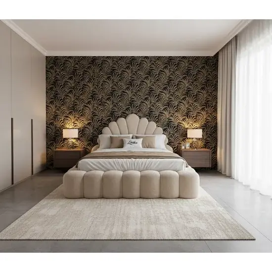 Pat + Saltea gratis, Looka - 140x200 cm, crem, cu somieră rabatabilă, ladă depozitare Livrare rapidă