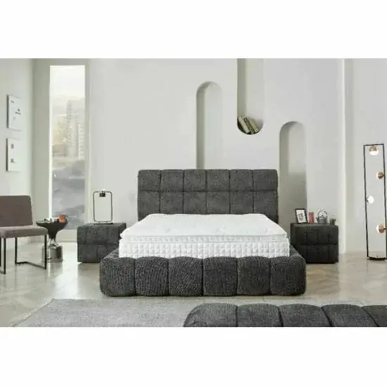 Pat +Saltea gratis Bubblebed, gri - 140/200, cu somiera rabatabila, lada de depozitare si tesatura premium Expediere rapidă