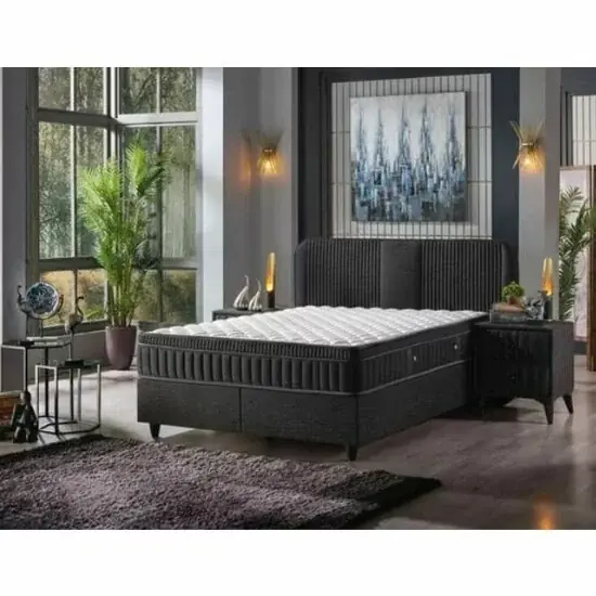 Pat +Saltea gratis Floransa, negru - 180/200 cm, somiera rabatabila si lada de depozitare Ofertă limitată