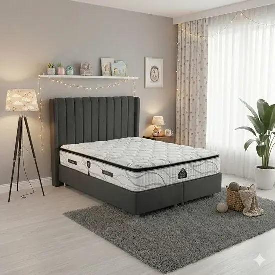 Cumpărături sigure Pat tapițat + Saltea Gratis Epson, gri - 140x200 cm, cu somieră rabatabilă si ladă de depozitare