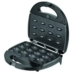 Ofertă de sezon Aparat de facut prajituri sub forma de nuci Heinner Dessert HNM-750BKS, Putere 750W, Capacitate 12 buc., Placi detasabile cu invelis neaderent, Negru/Argintiu
