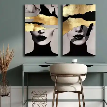 Wallxpert set 2 tablouri decorative canvas, 2x45x70 cm, dimensiune totala 95x70 cm, panza 100% 2.8mm, rama lemn pin 100%, multicolor - Verificat A · Re-Bloom Vezi acum