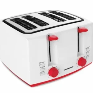 Preț mic Prajitor de paine Heinner Panfette 1300 HTP-1300WHR, Putere 1100W, Capacitate 4 felii, 7 niveluri de rumenire, Alb/Rosu