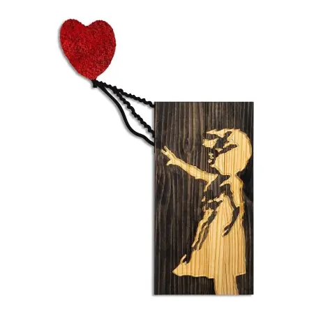 Banksy decor de perete din lemn si metal, 60x83 cm, 3.78 kg, design artistic, nuc/maro/rosu - Verificat A · Re-Bloom Livrare expres