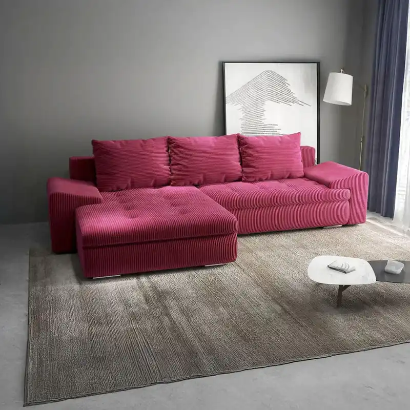 Colțar extensibil dumonde cu ladă de depozitare Leonardo Zoom Rosu 260x185 cm Promoție
