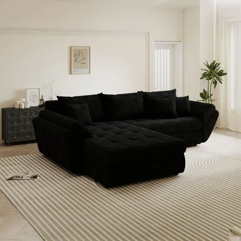 Super ofertă Colțar extensibil dumonde cu ladă de depozitare Loana Quelle Negru 270x185 cm