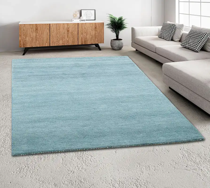 Disponibil imediat Covor »Gabbeh uni« din lână pură albastru deschis 200x300 cm